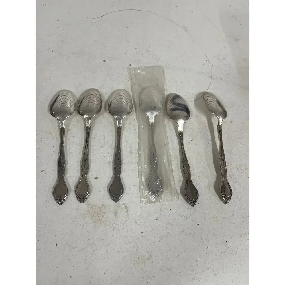 Lot of 6 1847 Rogers Bros. Flirtation Spoons Silverplate 6” Community Affection